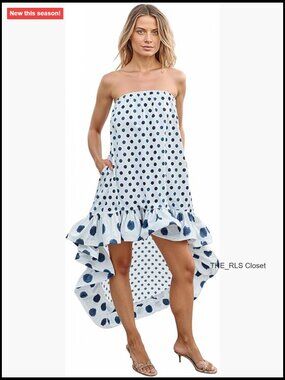 Strapless High-Low Dress with Ruffle Trim, 100% Cotton